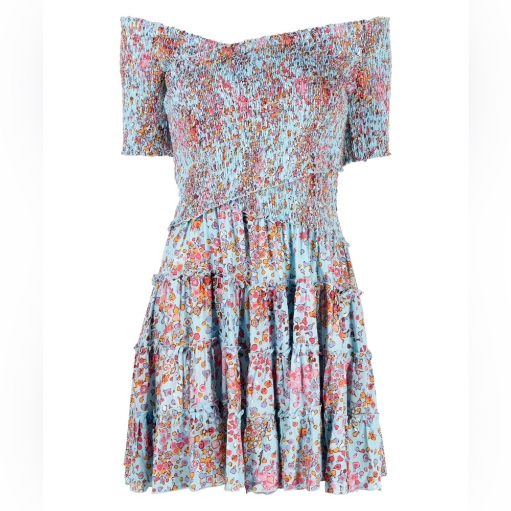 Poupette St Barth Soledad Mini Dress Medium Sky Blue Murrina Smocked - Picture 7 of 11